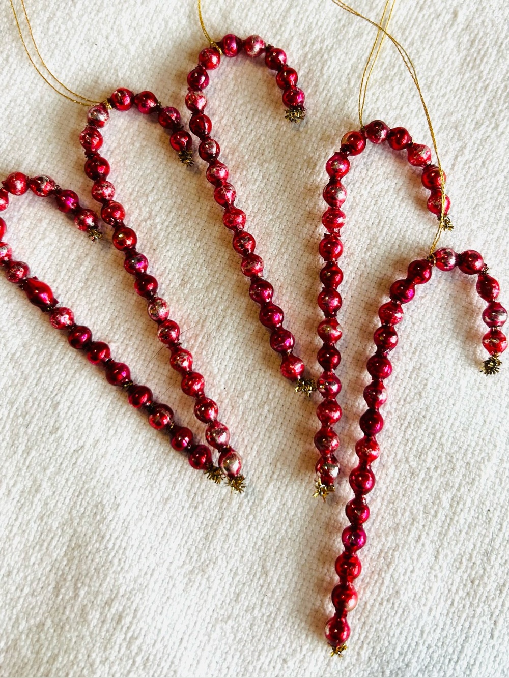 π Mini Vintage repurposed Mercury glass garland bead candy cane Christmas orni - Picture 3 of 6